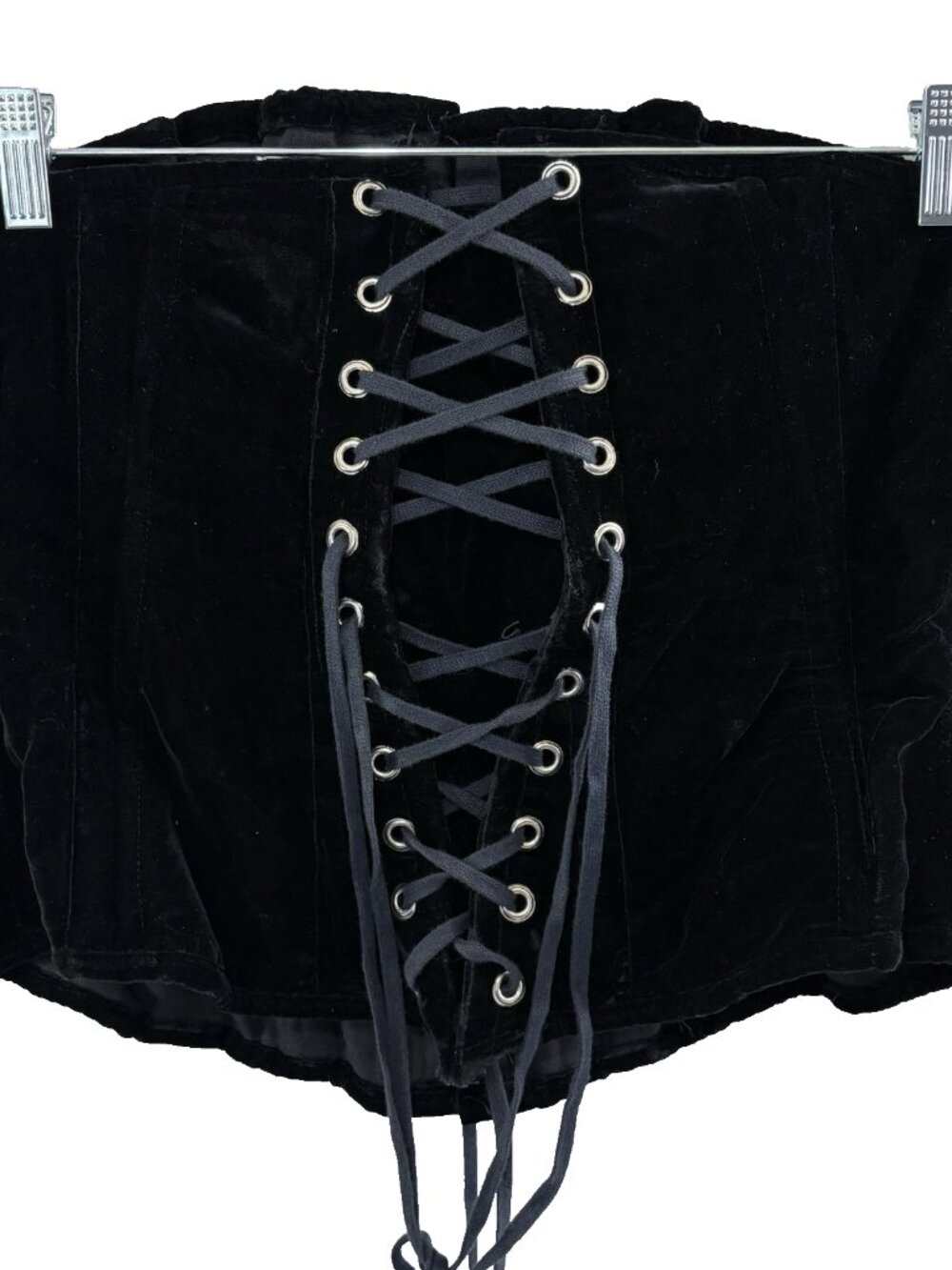 Pandoras Fun Box Women Corset Tie Front Top Boned Sz XL Black Goth Sexy 8-3